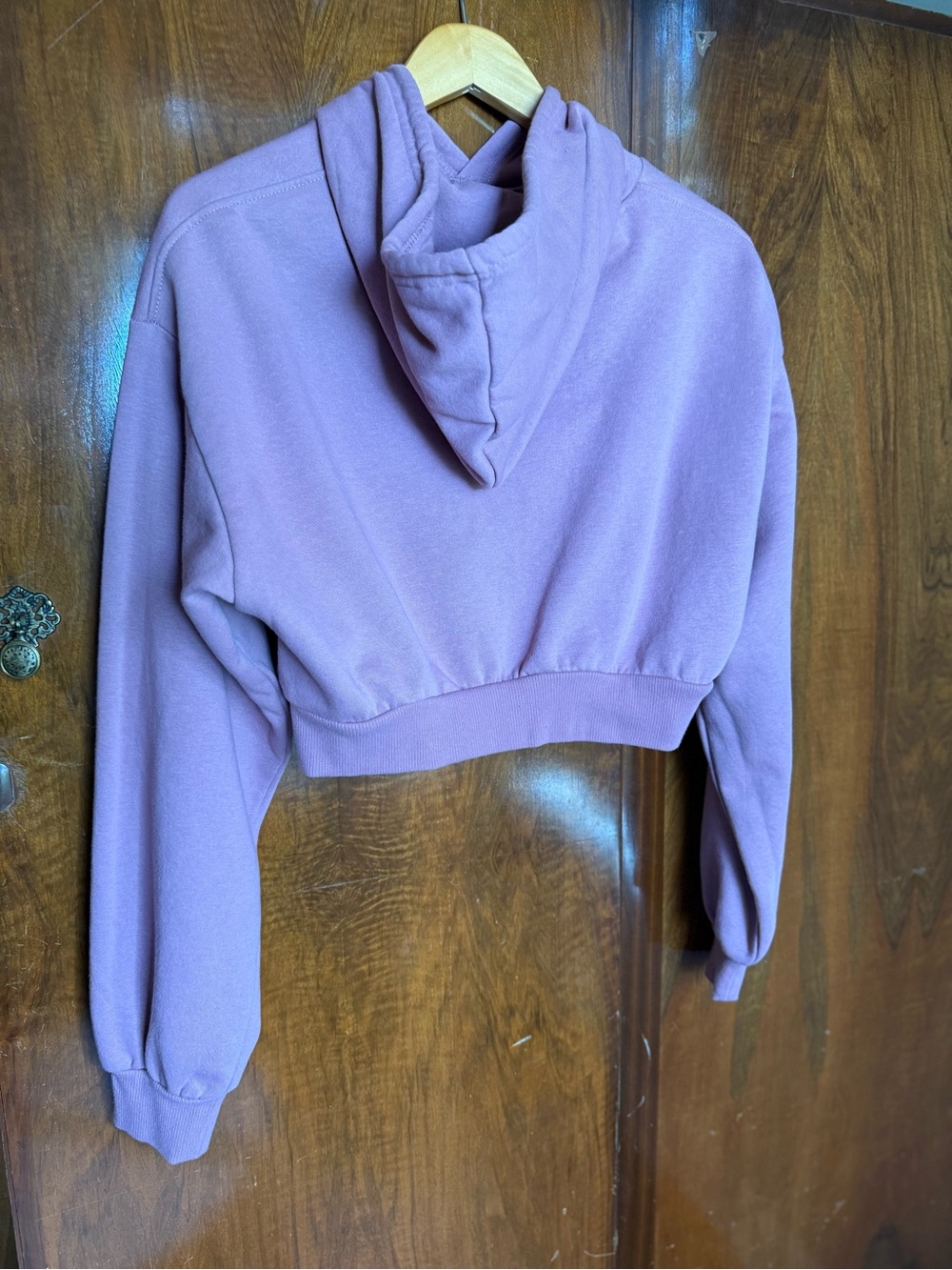 True Religion Dusty Rose Crystal Rhinestone Cropped Pullover Hoodie Shrunken - Picture 8 of 11